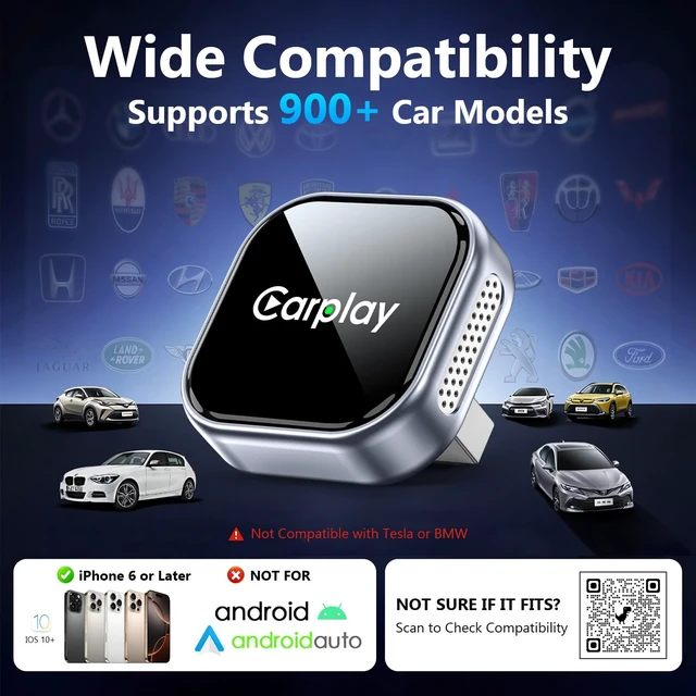 Alt view image 2 of 7 - Wireless CarPlay Adapter for iPhone, Converts Wired CarPlay to Wireless, Plug & Play Carplay Wireless Adapter with Fast Auto Connect, Stable Low Latency Connection, Compact Design with iOS 10+