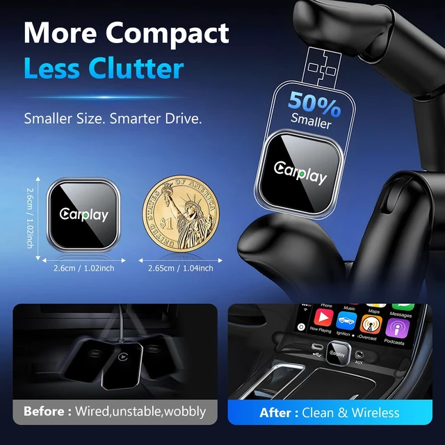 Alt view image 5 of 7 - Wireless CarPlay Adapter for iPhone, Converts Wired CarPlay to Wireless, Plug & Play Carplay Wireless Adapter with Fast Auto Connect, Stable Low Latency Connection, Compact Design with iOS 10+