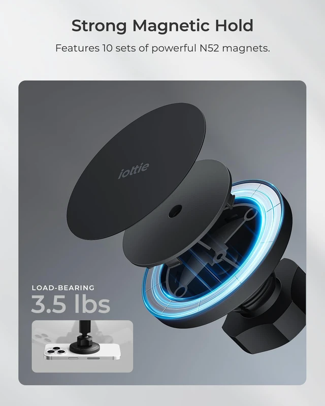 Alt view image 2 of 7 - iTap 3 Magnetic Dash & Windshield Car Mount for Smartphone iPhone 18 | 10 N52 Magnets, iPhone Samsung Galaxy S26 S25, Google Pixel 10 via Ring Adapter, Slim Design, 360° Rotation, 3.5 lbs Load