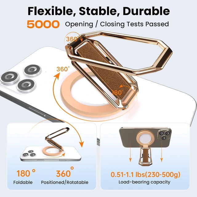 Alt view image 4 of 7 - Magnetic Phone Grip Kickstand for MagSafe, 360°Rotation Phone Ring Holder | 4-In-1 for MagSafe Phone Ring Stand with Finger-Loop Strap,Mag Safe Accessories for iPhone 18-12,Portrait/Landscape