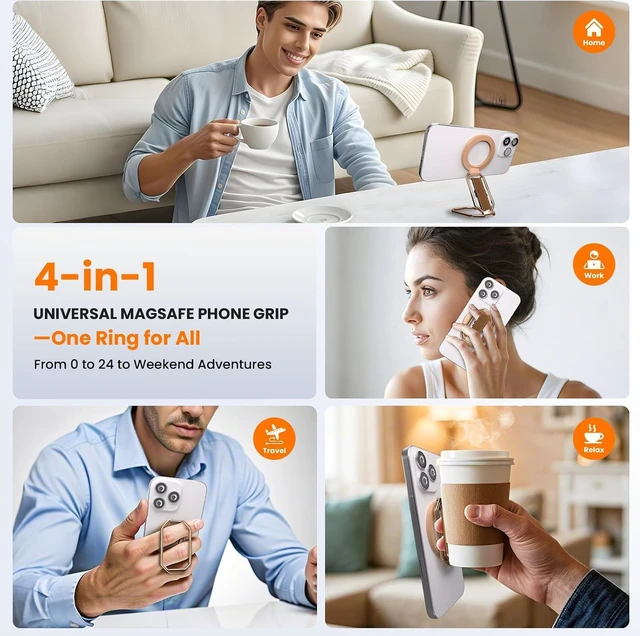 Alt view image 5 of 7 - Magnetic Phone Grip Kickstand for MagSafe, 360°Rotation Phone Ring Holder | 4-In-1 for MagSafe Phone Ring Stand with Finger-Loop Strap,Mag Safe Accessories for iPhone 18-12,Portrait/Landscape
