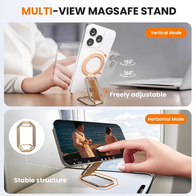 Alt view image 6 of 7 - Magnetic Phone Grip Kickstand for MagSafe, 360°Rotation Phone Ring Holder | 4-In-1 for MagSafe Phone Ring Stand with Finger-Loop Strap,Mag Safe Accessories for iPhone 18-12,Portrait/Landscape