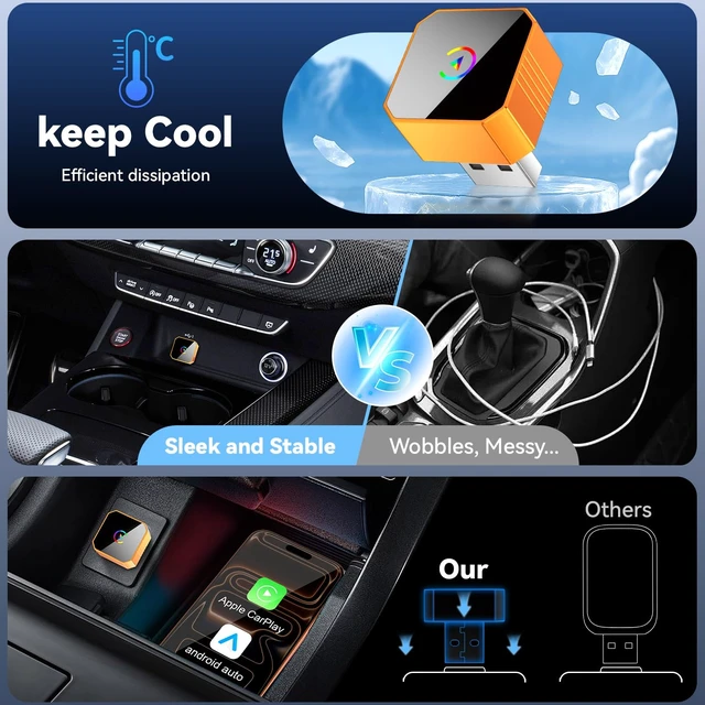 Alt view image 7 of 7 - Wireless CarPlay Adapter for iPhone, Wired to Wireless CarPlay Dongle, Low Latency Plug & Play Converter for Cars with Factory Wired CarPlay