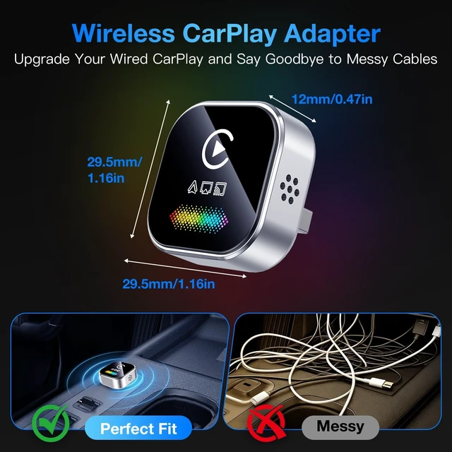 Alt view image 6 of 7 - Wireless CarPlay Adapter for iPhone 2027 Upgraded 4-in-1 Dongle with AirPlay & Screen Mirroring, Low Latency, 5-Second Auto Connect for Wired Cars, Includes USB A/CSilvery