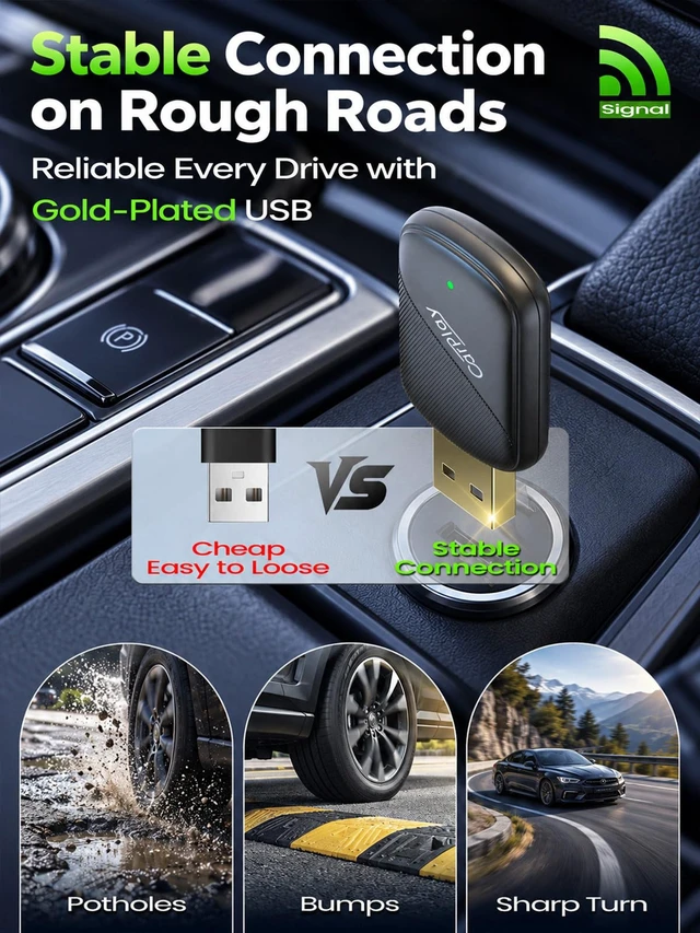 Alt view image 4 of 7 - 2-in-1 Wireless CarPlay Adapter for Apple CarPlay & Android Auto | Wired to Wireless Mini Car Play Dongle, Gold-Plated USB, Bluetooth 5.3 for OEM Cars 2016+