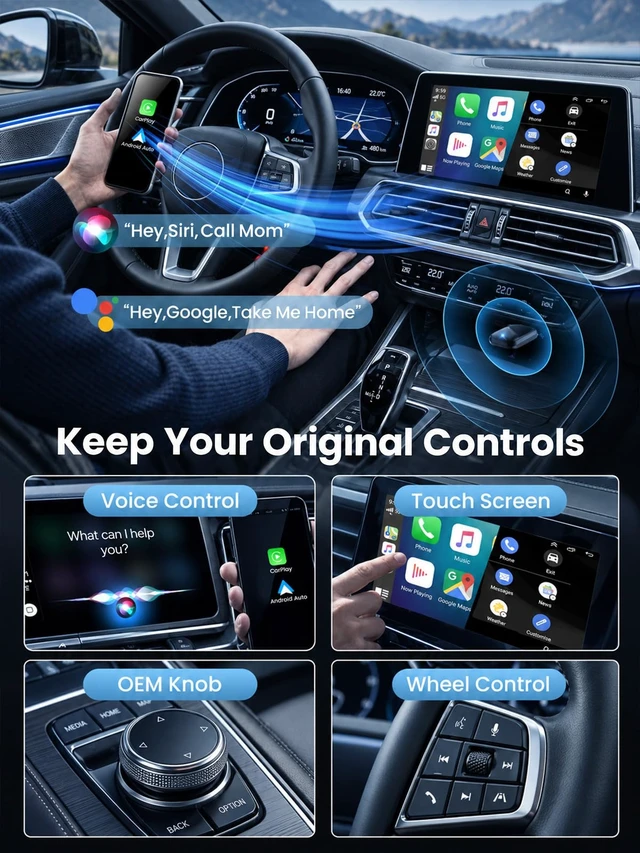 Alt view image 5 of 7 - 2-in-1 Wireless CarPlay Adapter for Apple CarPlay & Android Auto | Wired to Wireless Mini Car Play Dongle, Gold-Plated USB, Bluetooth 5.3 for OEM Cars 2016+