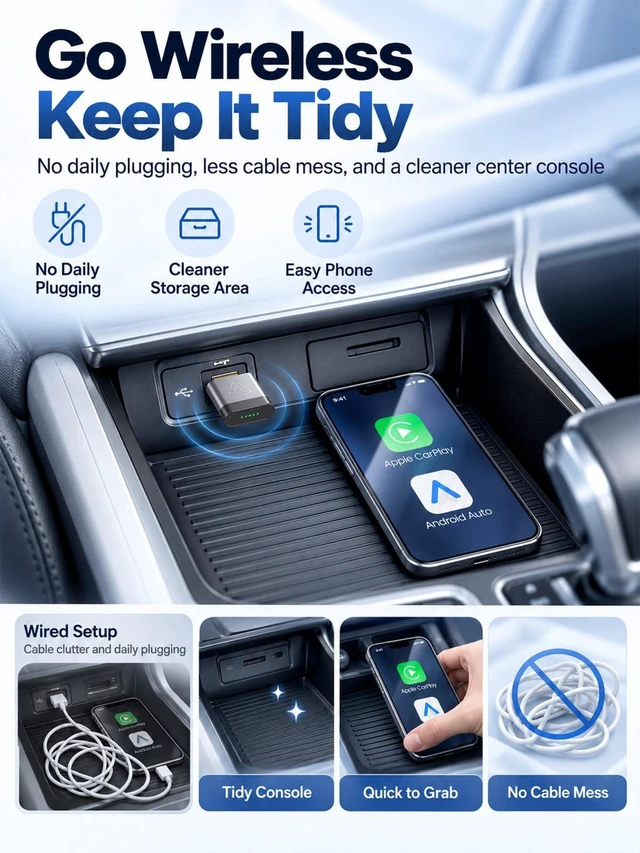 Alt view image 4 of 7 - Wireless CarPlay Adapter for iPhone and Android Auto, USB Car Play Dongle | Auto Reconnect, No Lag, Fast Stable in Any Roads, Gold-Plated, Easy to Use for OEM Wired Cars 2016+ RV Stereos & Speakers