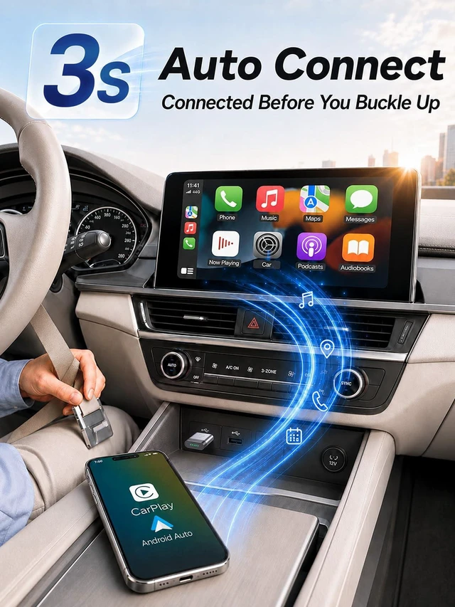 Alt view image 7 of 7 - Wireless CarPlay Adapter for iPhone and Android Auto, USB Car Play Dongle | Auto Reconnect, No Lag, Fast Stable in Any Roads, Gold-Plated, Easy to Use for OEM Wired Cars 2016+ RV Stereos & Speakers