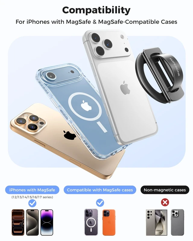 Alt view image 7 of 7 - MagSafe Phone Grip, Dual-Fold Silicone Loop Stand for iPhone | Dual-Fold Hinge Tested 10,000+ Times, 5.5lb N55 Magnetic Hold, Phone Ring Holder Kickstand, 18-Month Warranty, Silicone Loop