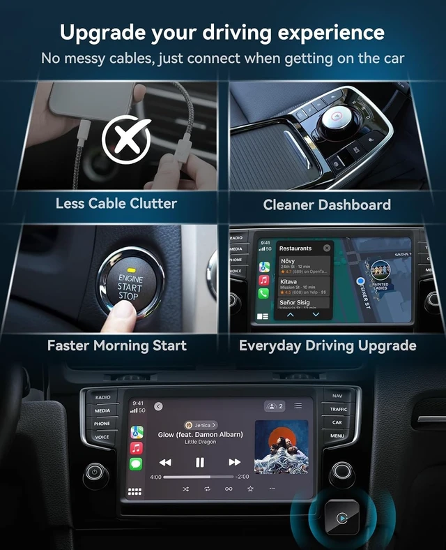 Alt view image 3 of 7 - Wireless CarPlay Adapter 2 in 1 2026 Upgraded for Factory Wired carplay | Apple/Android Auto, Auto-Reconnect, Wired to Wireless Dongle No-Lag, Plug-and-Play, 5GHz WiFi, Bluetooth 5.3 USB-A USB-C