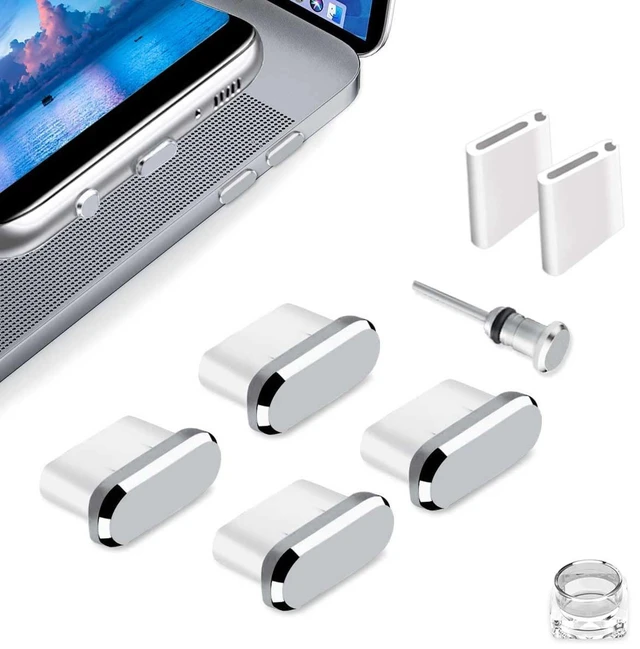 Main image of 4 Pack USB C Port Plugs Anti Dust Covers Type C Charging Port Protector Silver, Anti Lost USB C Phone Charm Dustproof Cap Compatible with iPhone 18 17 16 15 Pro Max Plus Samsung MacBook