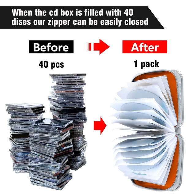 Alt view image 4 of 6 - CD/DVD Cases 40 Capacity Disc Storage Binder for Car(Orange) | Holders Wallet Hard Plastic CD/DVD Case for Car Home Office Travel