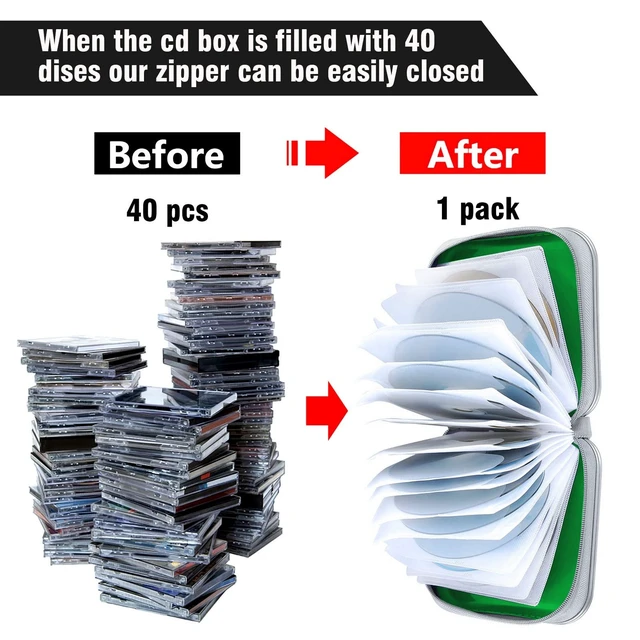 Alt view image 4 of 6 - CD/DVD Cases 40 Capacity Disc Storage Binder for Car(Green) | Holders Wallet Hard Plastic CD/DVD Case for Car Home Office Travel