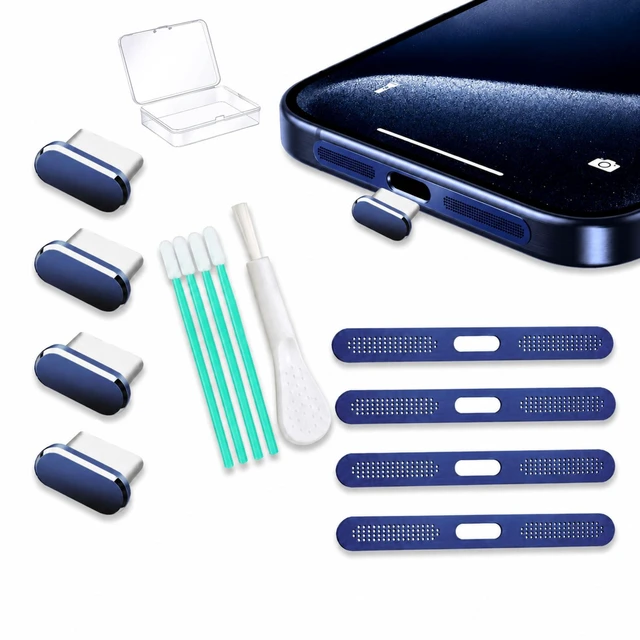 Main image of 4 Pack USB C Dust Plug USB C Port Cover, Type C Charging Port Plug Cover with Speaker Dust Cover Phone Accessories for iPhone 18 Pro Max / 17 Pro Max (18 17Max) Dark Blue