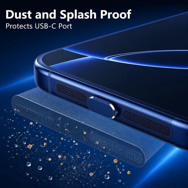 Alt view image 6 of 7 - 4 Pack USB C Dust Plug USB C Port Cover, Type C Charging Port Plug Cover with Speaker Dust Cover Phone Accessories for iPhone 18 Pro Max / 17 Pro Max (18 17Max) Dark Blue