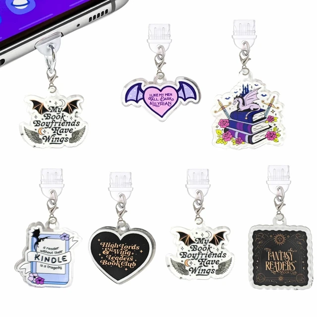 Main image of Cute Dust Plug Charms for Phones, Type C Accessories for Kindle Style J | 6pcs Cute butterfly, star, moon & flower Type C dust plug charms protect ports and add style to phones & for Kindle devices.
