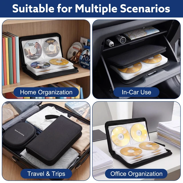 Alt view image 5 of 6 - CD Case, 96 Capacity DVD Case Holders with Handle | Portable Storage Organizer for CDs DVDs Case Storage Wallet Binder for Car Home Travel Office(Black)