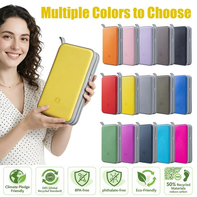 Alt view image 4 of 7 - CD Case, 96 Capacity Hard Plastic Organizer Wallet for Car | CD DVD Holder, Portable Hand Strap, Zipper Closure, Anti-Slip Scratch-Resistant Sleeves, Disc Storage, for Home Office Travel
