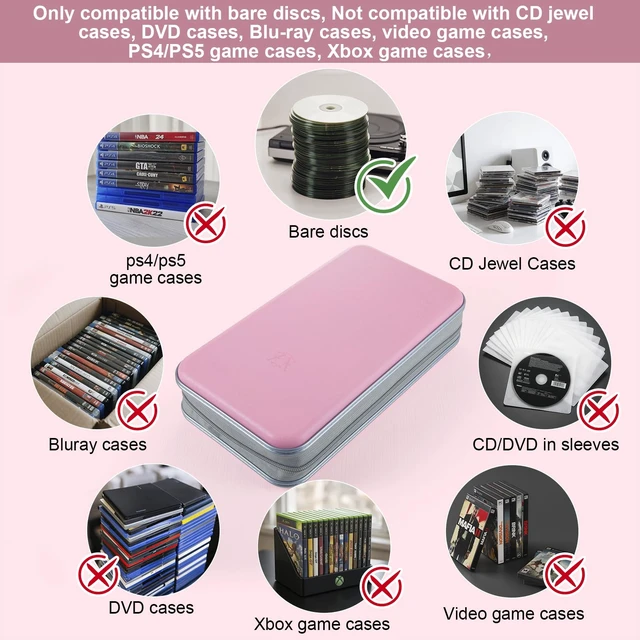 Alt view image 2 of 7 - CD Case, 96 Capacity Hard Plastic Disc Storage Holder for Car | CD DVD Holder, Portable Hand Strap, Zipper Closure, Anti-Slip Scratch-Resistant Sleeves, Disc Storage, for Home Office Travel