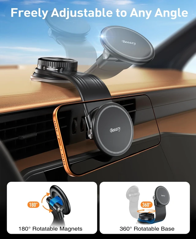 Alt view image 3 of 7 - for MagSafe Car Mount, 360 Adjustable Bendable Memory Alloy Arm, Magnetic Phone Holder with Vacuum Suction Cup, Dashboard Phone Mount for Tesla, iPhone, Samsung & All Smartphones
