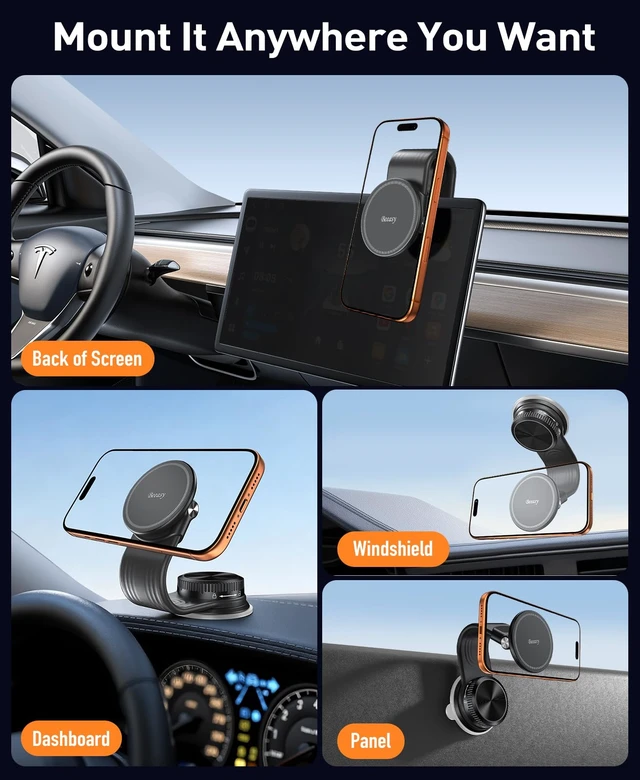 Alt view image 4 of 7 - for MagSafe Car Mount, 360 Adjustable Bendable Memory Alloy Arm, Magnetic Phone Holder with Vacuum Suction Cup, Dashboard Phone Mount for Tesla, iPhone, Samsung & All Smartphones