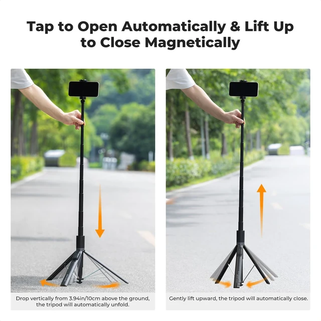Alt view image 2 of 7 - Selfie Stick, Auto Open & Close Phone Tripod Stand | 360° Rotatable Selfie Stick with 9 Button Bluetooth Remote, Extendable Automatic Tripod for Cell Phone, X96