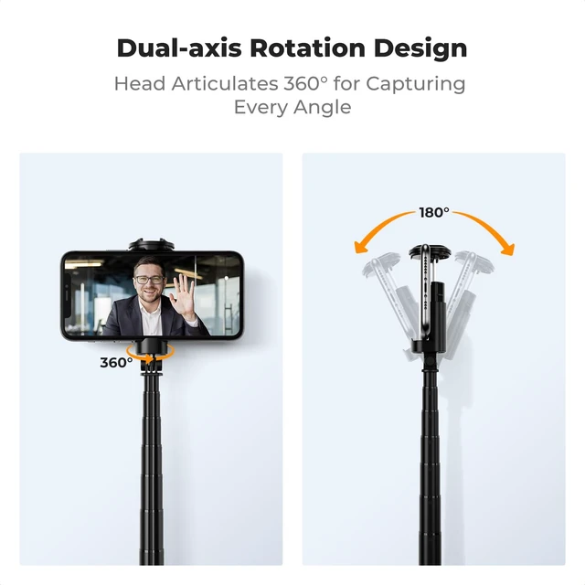 Alt view image 3 of 7 - Selfie Stick, Auto Open & Close Phone Tripod Stand | 360° Rotatable Selfie Stick with 9 Button Bluetooth Remote, Extendable Automatic Tripod for Cell Phone, X96