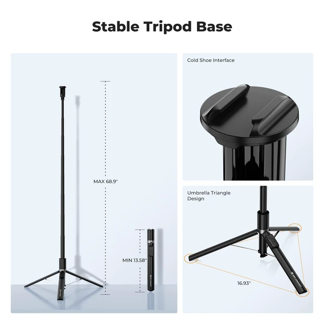 Alt view image 6 of 7 - Selfie Stick, Auto Open & Close Phone Tripod Stand | 360° Rotatable Selfie Stick with 9 Button Bluetooth Remote, Extendable Automatic Tripod for Cell Phone, X96