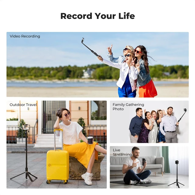 Alt view image 7 of 7 - Selfie Stick, Auto Open & Close Phone Tripod Stand | 360° Rotatable Selfie Stick with 9 Button Bluetooth Remote, Extendable Automatic Tripod for Cell Phone, X96