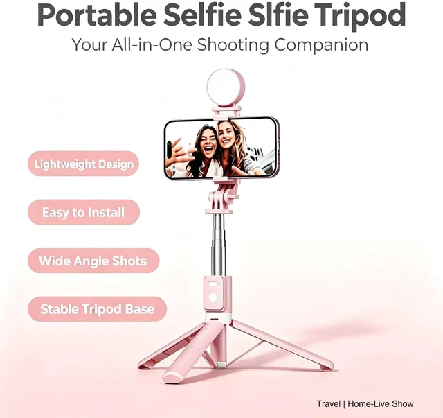 Alt view image 3 of 7 - Selfie Stick with Rechargable Remote & Light (1PC), Tripod for iPhone, Cell Phone Stand for Video Recording, Portable Travel Essentials Smartphone Mount Holder, Extendable Vlogging Filming Accessories