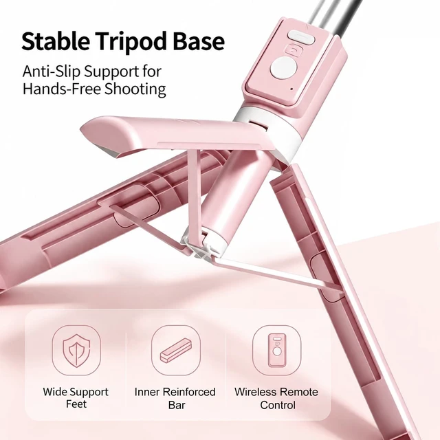 Alt view image 7 of 7 - Selfie Stick with Rechargable Remote & Light (1PC), Tripod for iPhone, Cell Phone Stand for Video Recording, Portable Travel Essentials Smartphone Mount Holder, Extendable Vlogging Filming Accessories