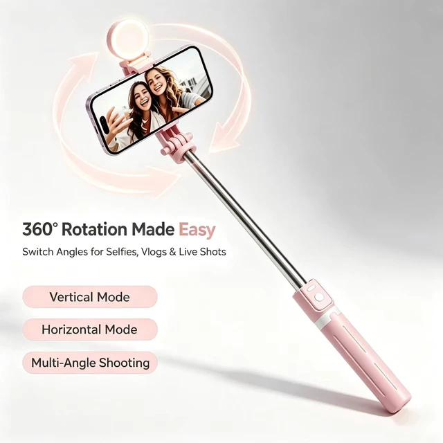 Alt view image 4 of 7 - Selfie Stick with Rechargable Remote & Light (1PC), Tripod for iPhone, Cell Phone Stand for Video Recording, Portable Travel Essentials Smartphone Mount Holder, Extendable Vlogging Filming Accessories