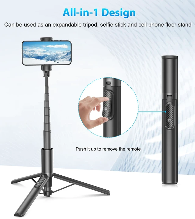 Alt view image 4 of 7 - 67" Aluminum Phone Tripod Selfie Stick with Remote,Lightweight Travel Stand | Universal Holder Fits 4"-7" inch Phones360°Rotatable Portable Smartphone Tripod Rechargeable for iPhone/Android