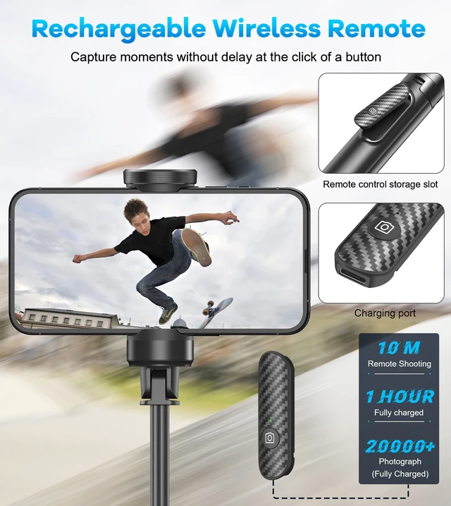 Alt view image 5 of 7 - 67" Aluminum Phone Tripod Selfie Stick with Remote,Lightweight Travel Stand | Universal Holder Fits 4"-7" inch Phones360°Rotatable Portable Smartphone Tripod Rechargeable for iPhone/Android