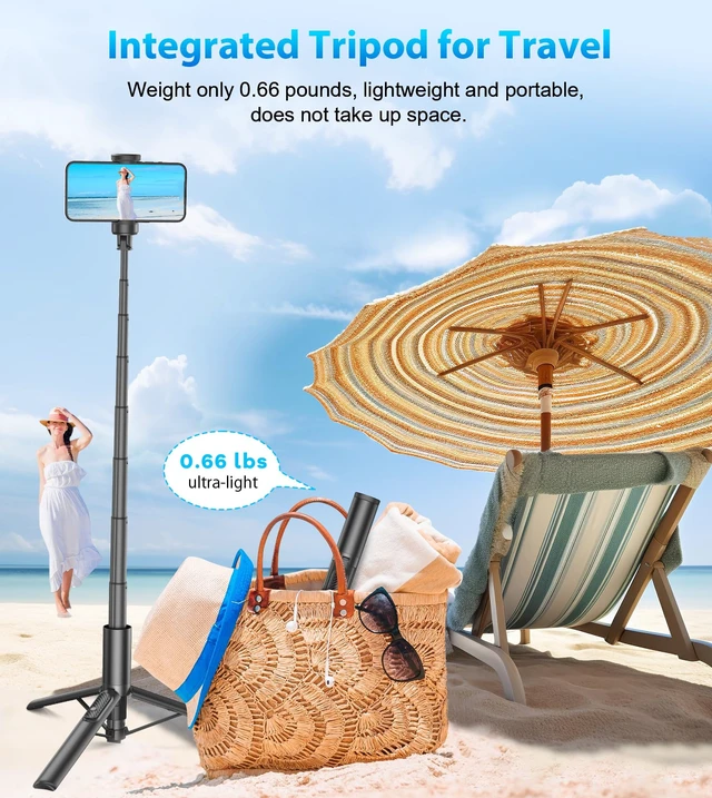 Alt view image 7 of 7 - 67" Aluminum Phone Tripod Selfie Stick with Remote,Lightweight Travel Stand | Universal Holder Fits 4"-7" inch Phones360°Rotatable Portable Smartphone Tripod Rechargeable for iPhone/Android