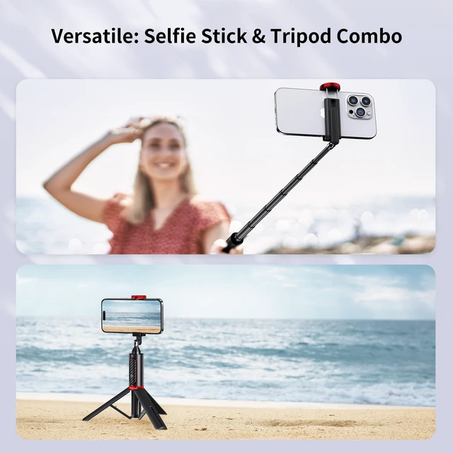 Alt view image 6 of 7 - Selfie Stick Tripod, 3-in-1 Extendable Aluminum Phone Tripod with Detachable Bluetooth Remote, Compatible with iPhone 17/16/15/14/13/12/11/11 Pro/XS Max/XR and Samsung Smartphones, Red