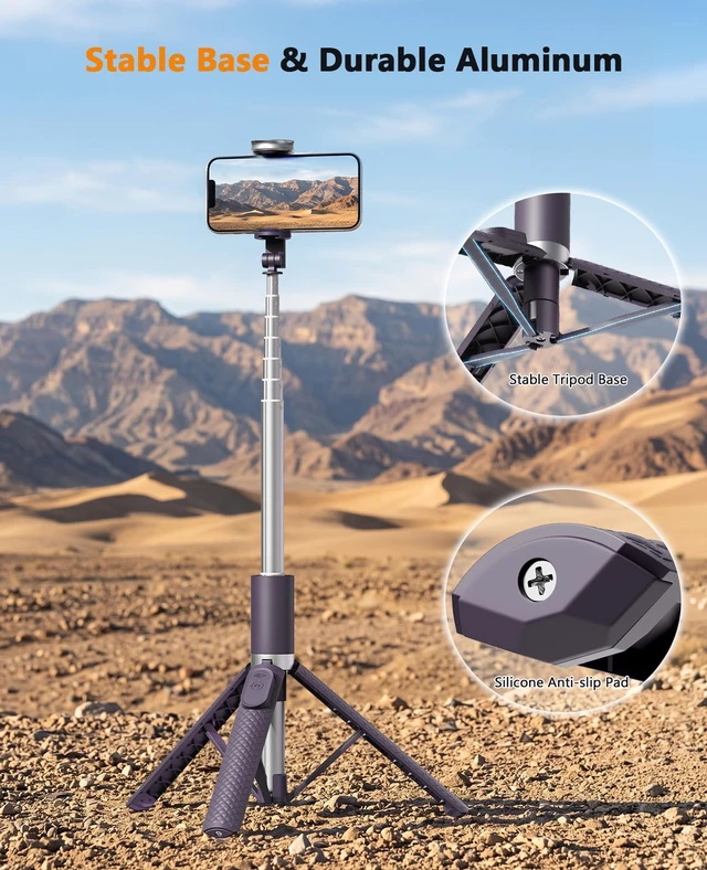 Alt view image 2 of 7 - Tripod for iPhone, Selfie Stick with Remote, Stable & Durable Phone Tripod | Portable Travel Cell Phone Stand, Extendable All-in-1 Tripod for Video Recording Compatible with iPhone Android