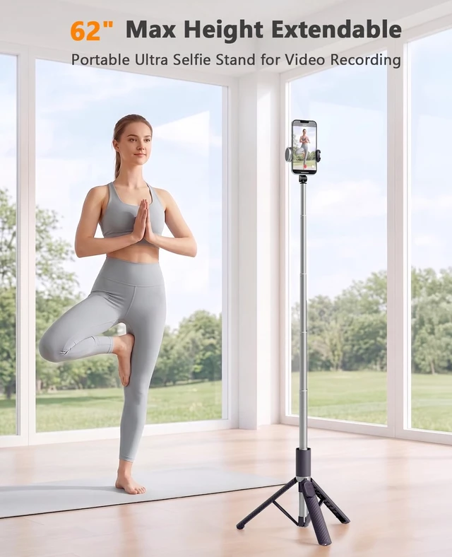 Alt view image 5 of 7 - Tripod for iPhone, Selfie Stick with Remote, Stable & Durable Phone Tripod | Portable Travel Cell Phone Stand, Extendable All-in-1 Tripod for Video Recording Compatible with iPhone Android