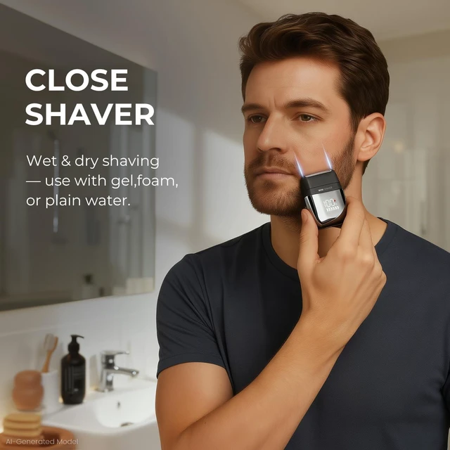 Alt view image 5 of 7 - Electric Foil Shaver for Men, Mini Electric Razor for Face Shaving | Wet/Dry Electric Mens Razor USB-C Fast Charging Rechargeable Travel Razor, IPX7 Waterproof, LED Display, Travel Lock