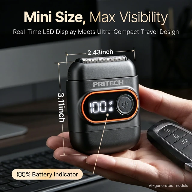 Alt view image 6 of 7 - Mini Foil Shaver for Men, Electric Razor for Daily Stubble, USB-C | 3D Floating Foil, 100-Min Cordless Runtime, IPX6 Water-Resistant, LED Display, Magnetic Cap, Travel Lock, Office/Gym/Travel