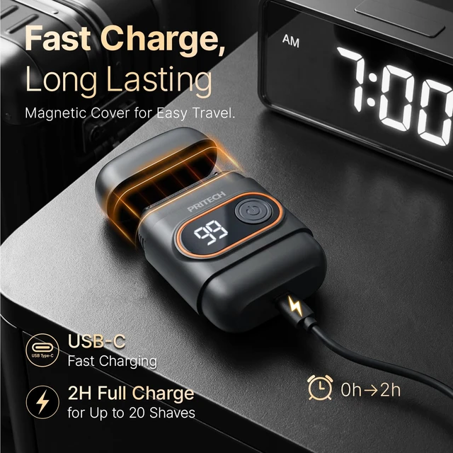Alt view image 3 of 7 - Mini Foil Shaver for Men, Electric Razor for Daily Stubble, USB-C | 3D Floating Foil, 100-Min Cordless Runtime, IPX6 Water-Resistant, LED Display, Magnetic Cap, Travel Lock, Office/Gym/Travel