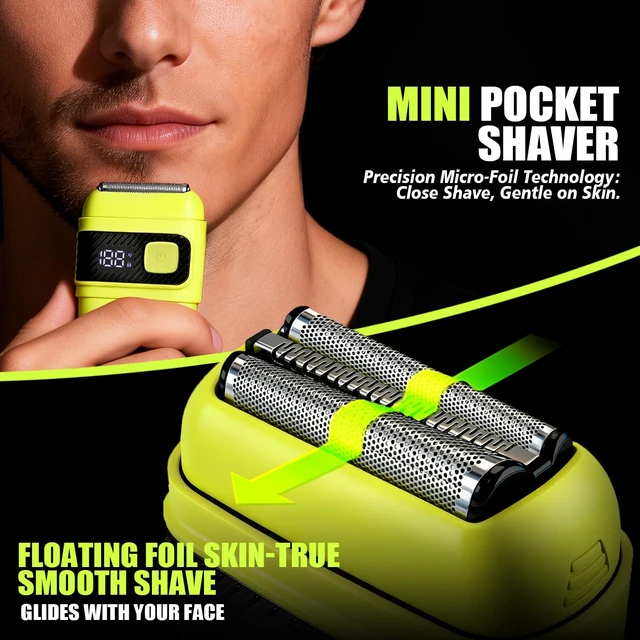 Alt view image 2 of 6 - Mini Electric Foil Shaver for Men, Cordless Rechargeable, Travel Razor | LED Display, Travel Lock, IPX6 Waterproof, Wet/Dry Shave, Close Shaver, 6800RPM Motor, 100min Runtime, USB-C Charging