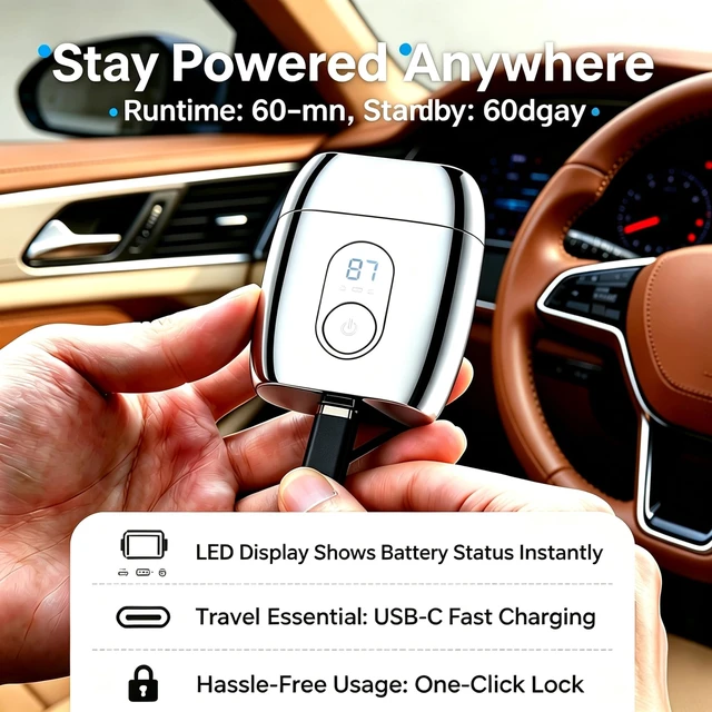 Alt view image 4 of 6 - Electric Foil Shaver for Men Mini Travel Razor Portable | IPX7 Waterproof Wet/Dry 90Min Runtime LED Display USB-C Fast Charging Travel Lock 2 Speeds Dual Floating Blades Gift for Men