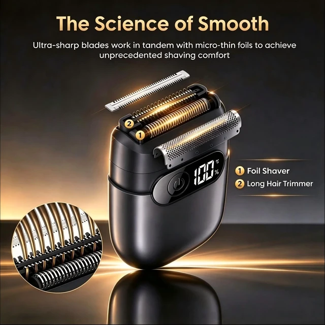 Alt view image 3 of 7 - Electric Razor for Men, Foil Shaver and Beard Trimmer -Graphite Black | Dry & Wet, LED Battery Display, USB-C Fast Charging, IPX7 Waterproof Portable Travel Shaver