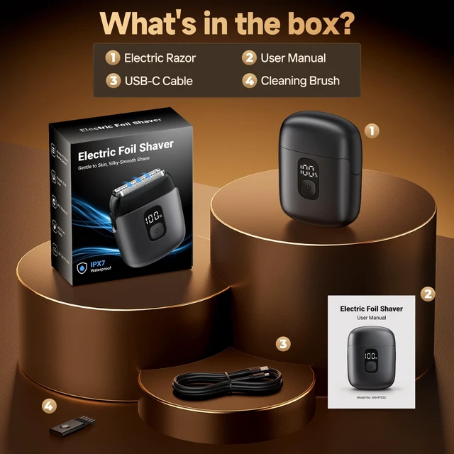 Alt view image 6 of 6 - Cordless Foil Shaver, USB-C Charging Electric Razor, 3 Foil Blades, LED Battery Indicator, IPX7 Waterproof, Travel Lock, Grey