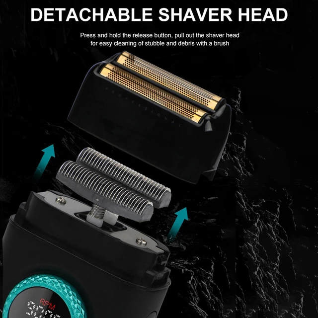 Alt view image 3 of 7 - 377 Double Foil Shaver for Bald Men with 9000 RPM 21-Speed, Black | 21 Speed; 1400mAh battery; 100min/10min runtime; titanium foils; hypoallergenic foils; blade protector/protective cap