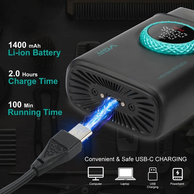 Alt view image 4 of 7 - 377 Double Foil Shaver for Bald Men with 9000 RPM 21-Speed, Black | 21 Speed; 1400mAh battery; 100min/10min runtime; titanium foils; hypoallergenic foils; blade protector/protective cap