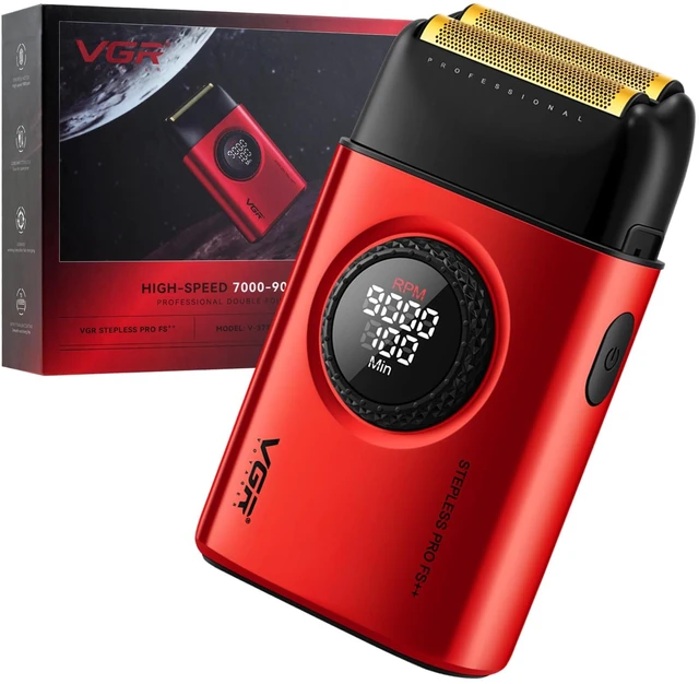 Main image of 377 Double Foil Shaver for Bald Men with 9000 RPM 21-Speed, Red | 21 Speed; 1400mAh battery; 100min/10min runtime; titanium foils; hypoallergenic foils; blade protector/protective cap