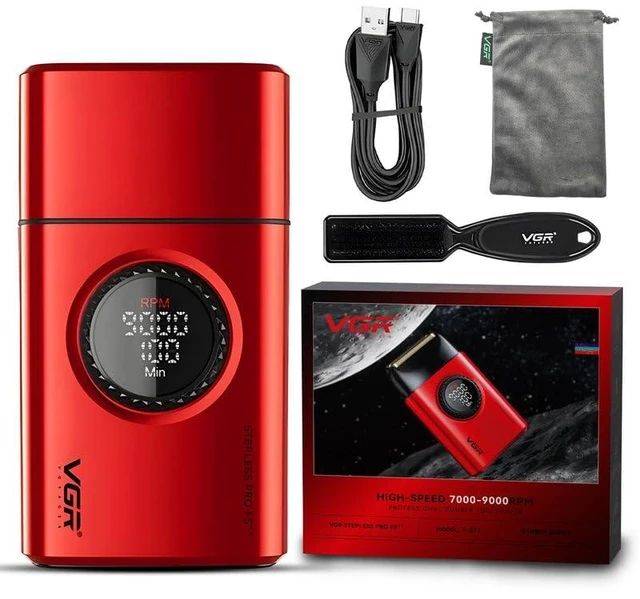 Alt view image 4 of 7 - 377 Double Foil Shaver for Bald Men with 9000 RPM 21-Speed, Red | 21 Speed; 1400mAh battery; 100min/10min runtime; titanium foils; hypoallergenic foils; blade protector/protective cap