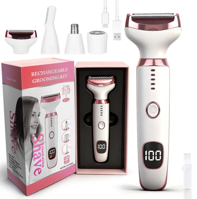Main image of Electric Razors LED Display for Women Men, 2026 Wet/Dry Lady Electric Shaver,4 in 1 Cordless Hair Remover with IPX7 Waterproof,Smooth & Silky Portable Bikini Electric Grooming Set (Pink)